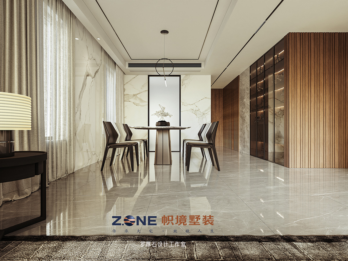 萬科紫臺(tái)260㎡雅致現(xiàn)代大平層 裝修案例效果圖-4一層餐廳水印