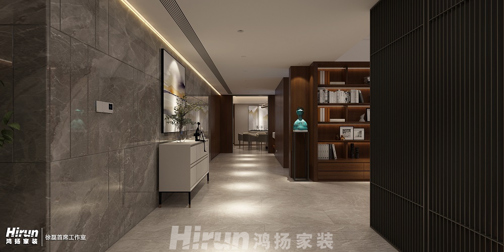 九華湖壹號300㎡復合寫意大平層 裝修案例效果圖-2過道角度