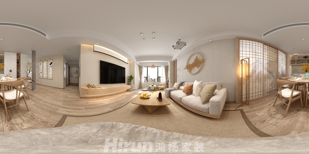 中房天璽灣110㎡意境東方三居室 裝修案例效果圖-1