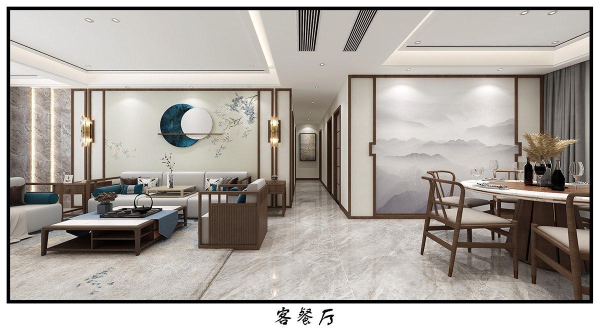 華晨金水灣150㎡復(fù)合寫意四居室 裝修案例效果圖-2