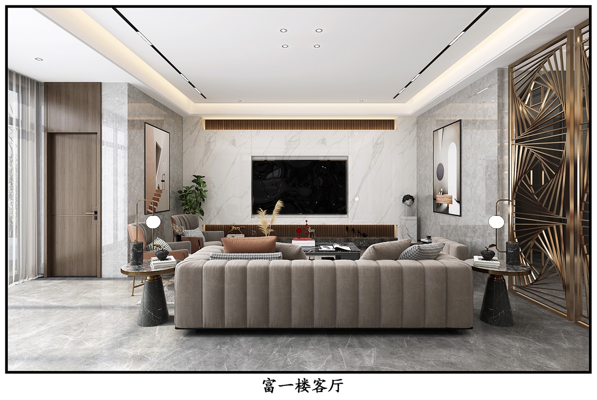 奧園廣場450㎡雅致現(xiàn)代別墅 裝修案例效果圖-2