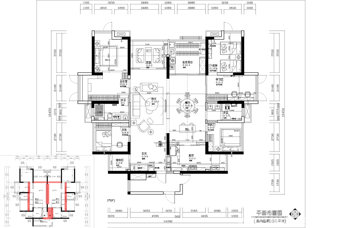 中建御山和苑200㎡復合寫意大平層 裝修案例效果圖-3