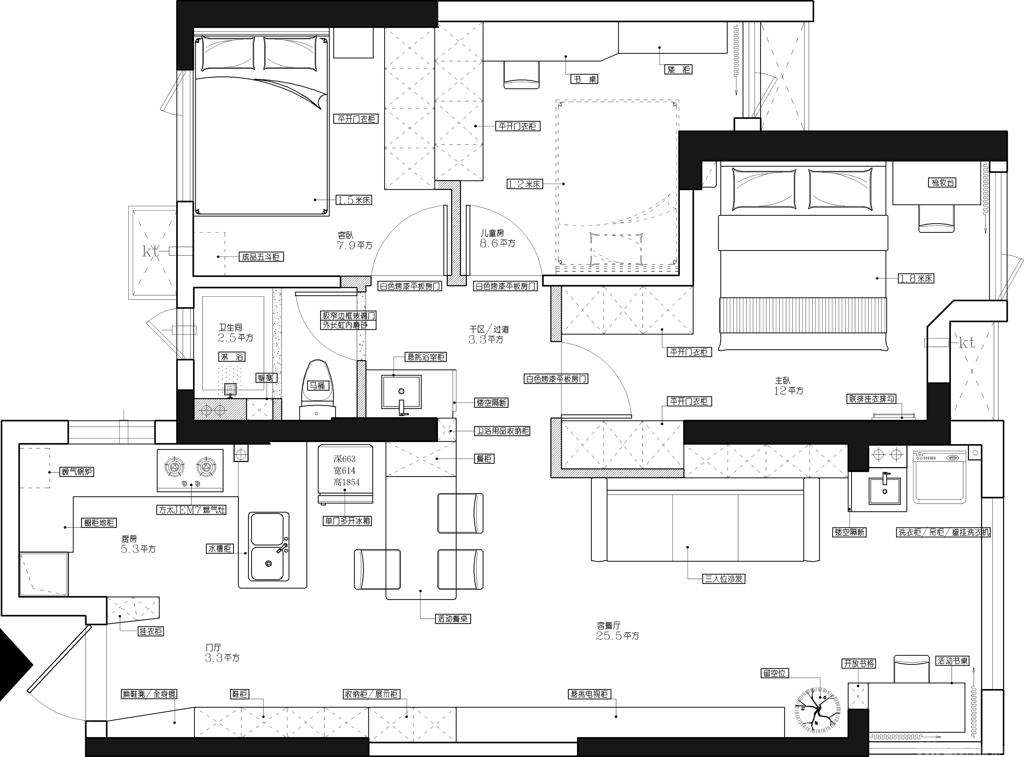 中建大公館99㎡雅致現(xiàn)代三居室 裝修案例效果圖-15