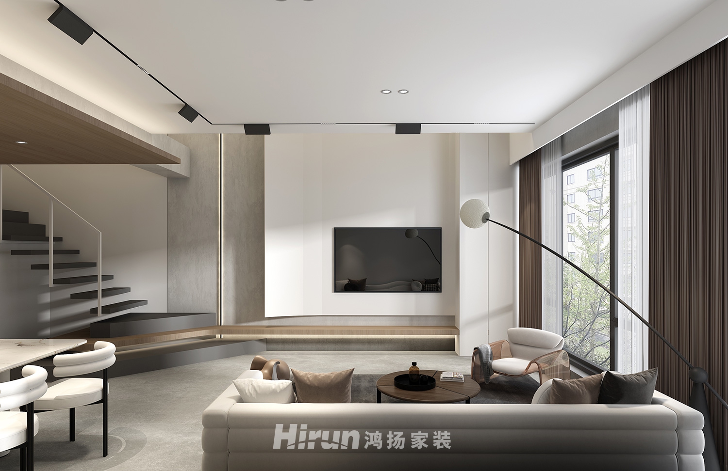建發央著102㎡雅致現代復式 裝修案例效果圖-1