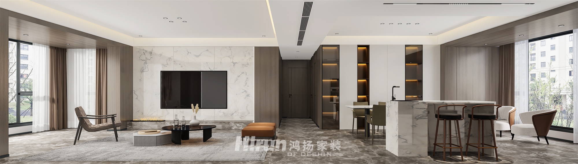 明昇一城189㎡雅致現(xiàn)代四居室 裝修案例效果圖-2