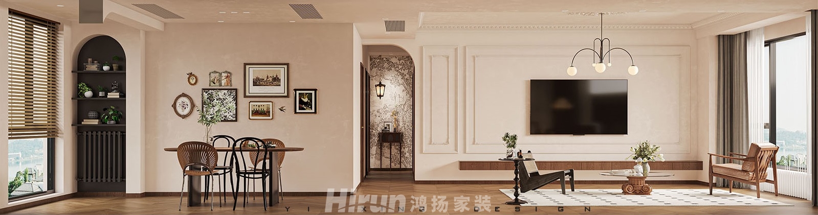 中央美郡140㎡復古風潮四居室 裝修案例效果圖-1