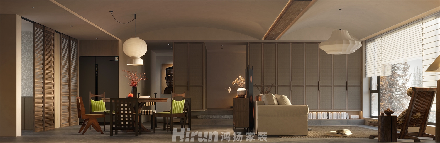 建發玖洲觀瀾142㎡復古風潮四居室 裝修案例效果圖-1
