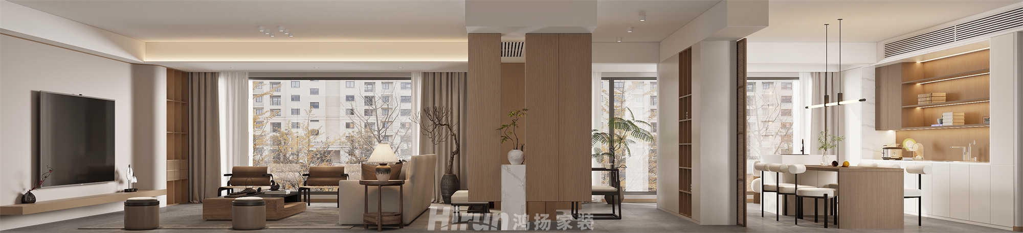 萬境松雅153㎡意境東方四居室 裝修案例效果圖-1