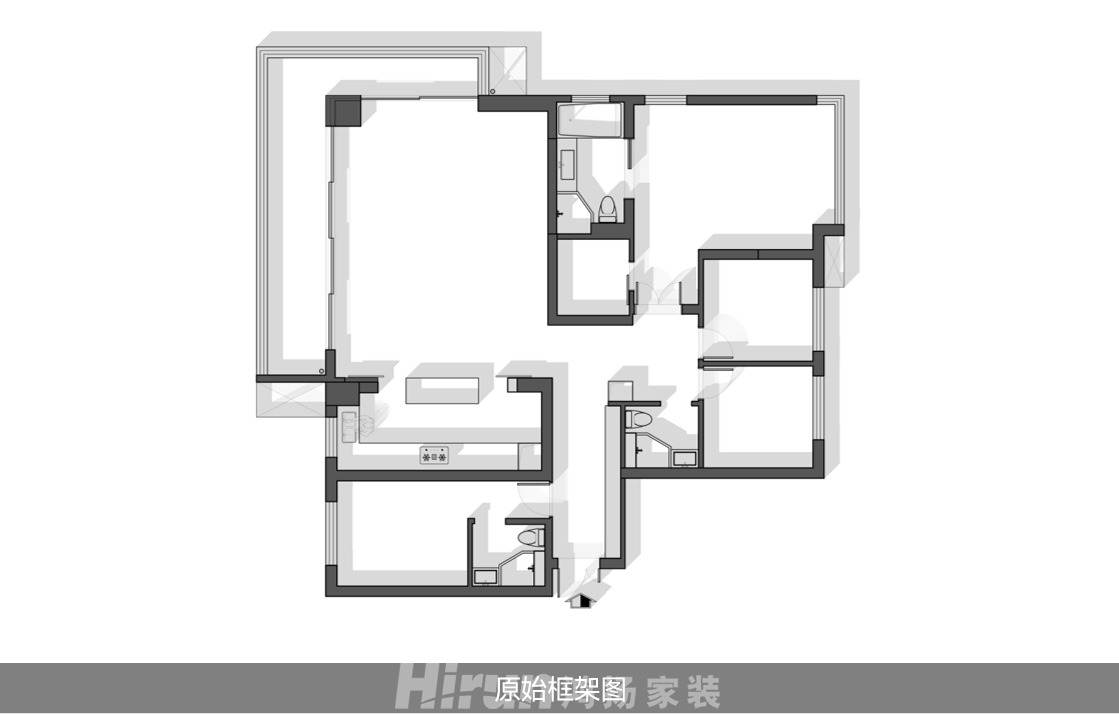萬科魅力之城200㎡新裝飾主義四居室 裝修案例實景圖-原始框架圖