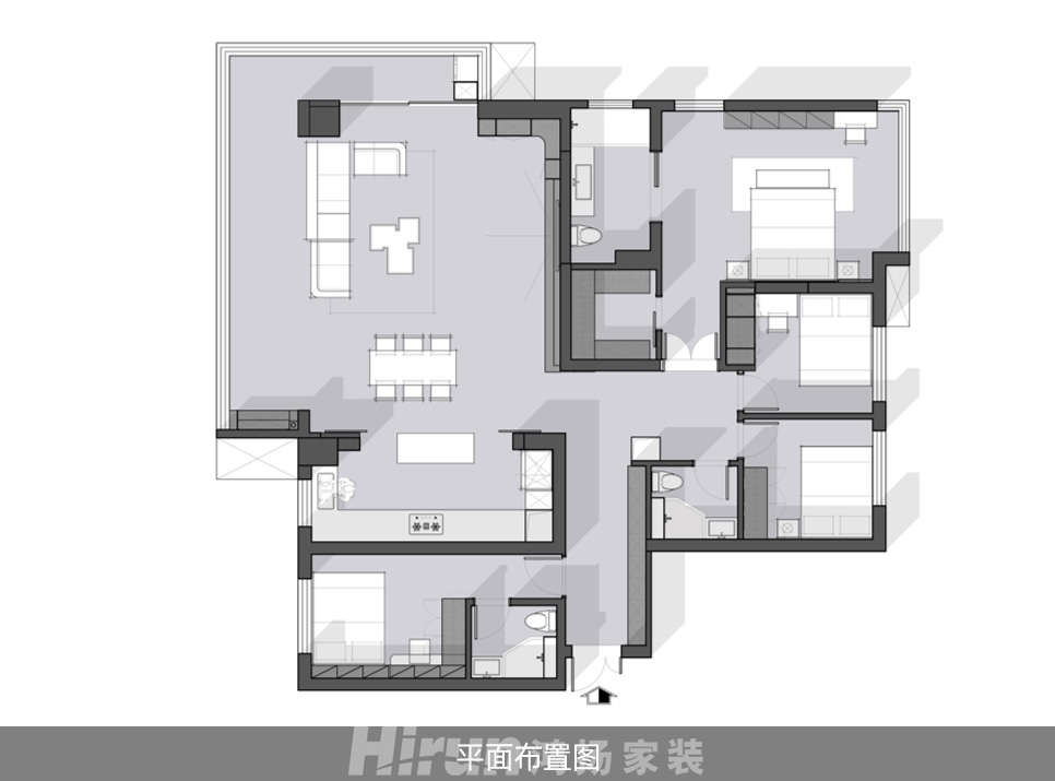 萬科魅力之城200㎡新裝飾主義四居室 裝修案例實景圖-平面布置圖