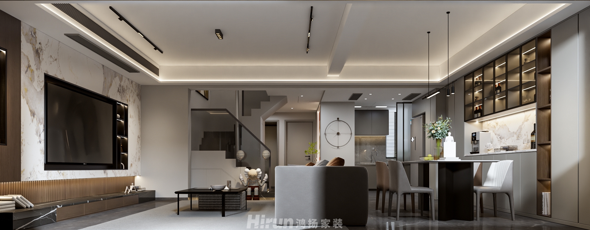 大唐印象160㎡雅致現(xiàn)代復(fù)式 裝修案例效果圖-2