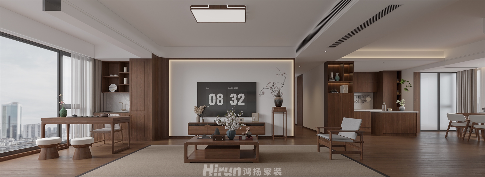 岳麓青城190㎡寫(xiě)意木構(gòu)四居室 裝修案例效果圖-2