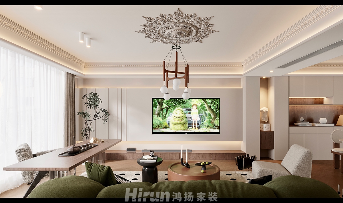 建發玖洲觀瀾140㎡復古風潮四居室 裝修案例效果圖-1