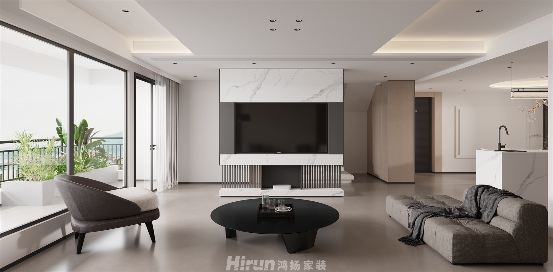 瀧悅長(zhǎng)安300㎡雅致現(xiàn)代復(fù)式 裝修案例效果圖-2