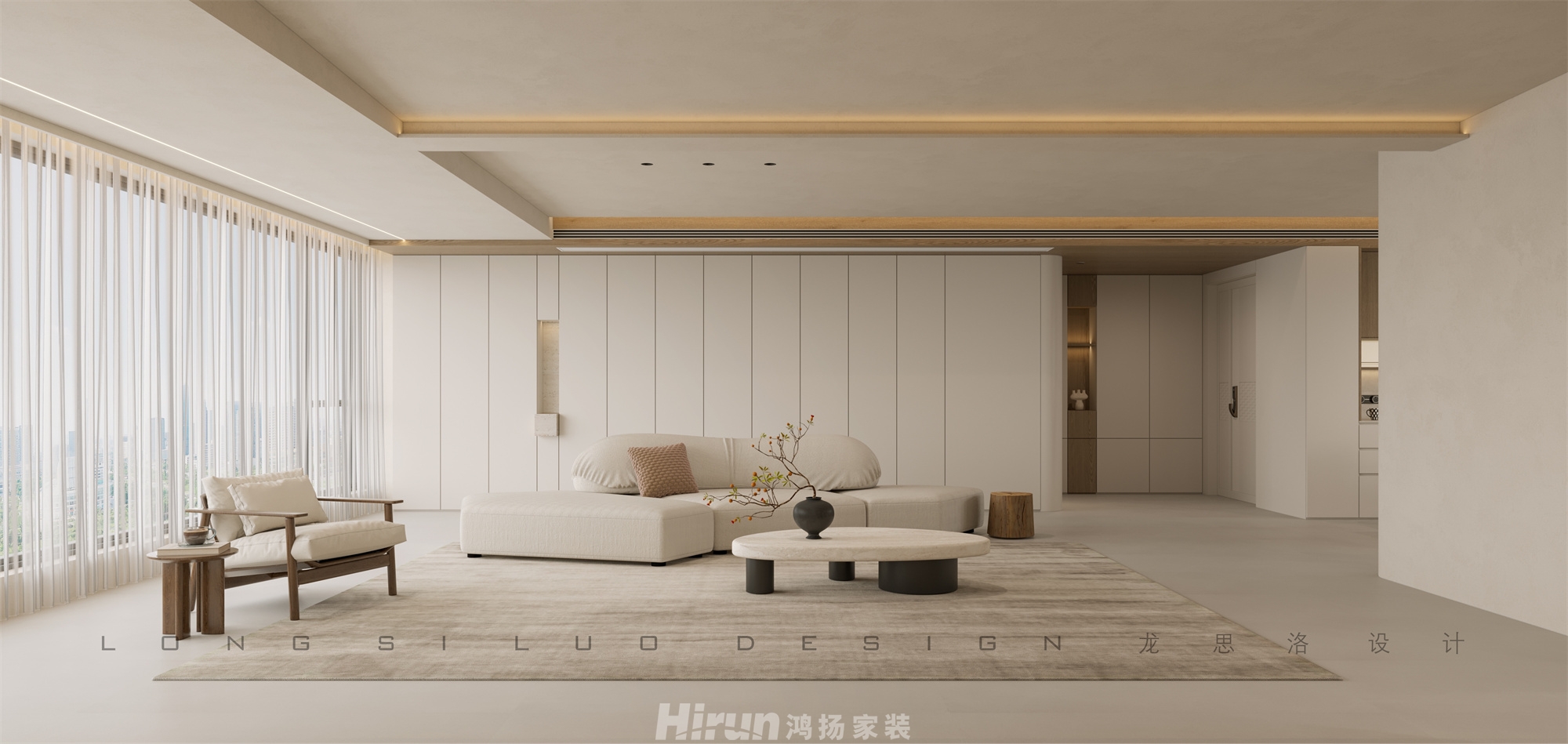 長沙潤府188㎡極簡詫寂四居室 裝修案例效果圖-2