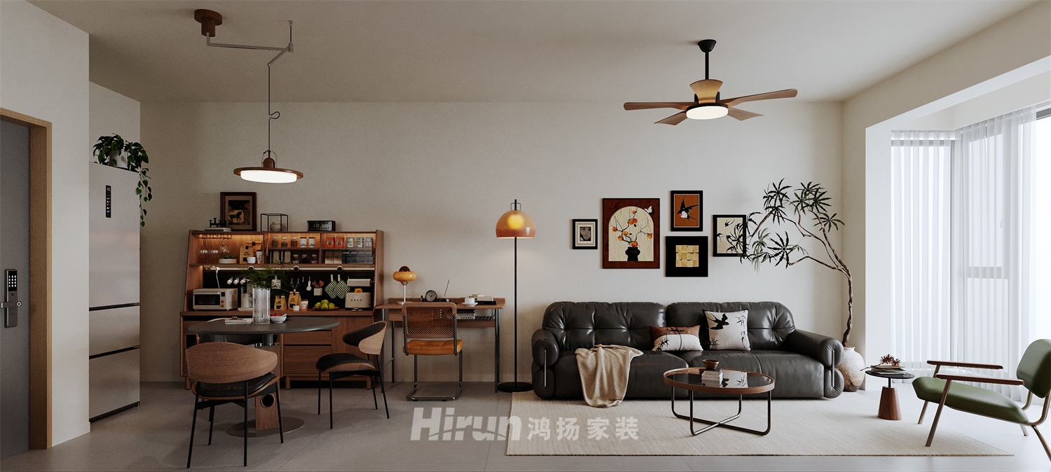 中建信和城76㎡復(fù)古風(fēng)潮二居室 裝修案例效果圖-3