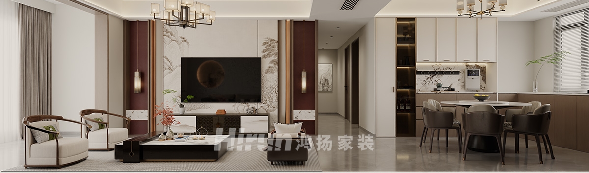 鈺瓏灣260㎡復(fù)合寫(xiě)意復(fù)式 裝修案例效果圖-2