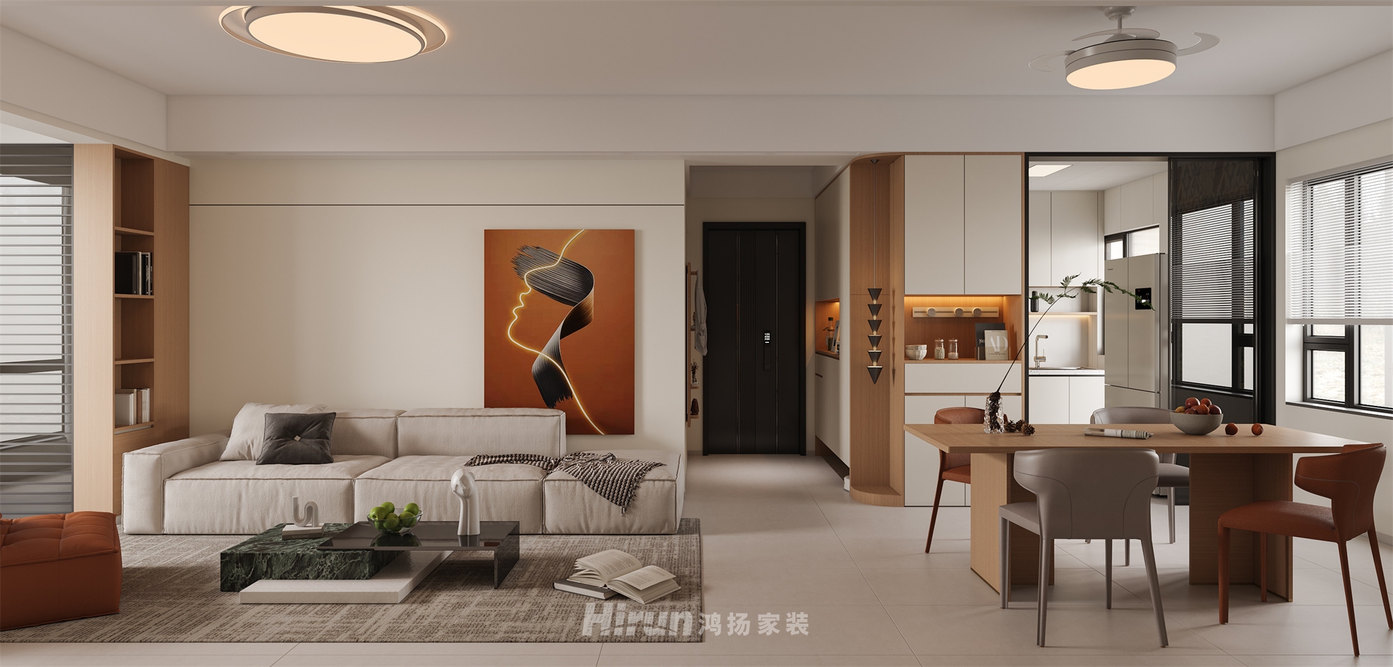 恒大中央廣場(chǎng)123㎡北歐之光四居室 裝修案例效果圖-2