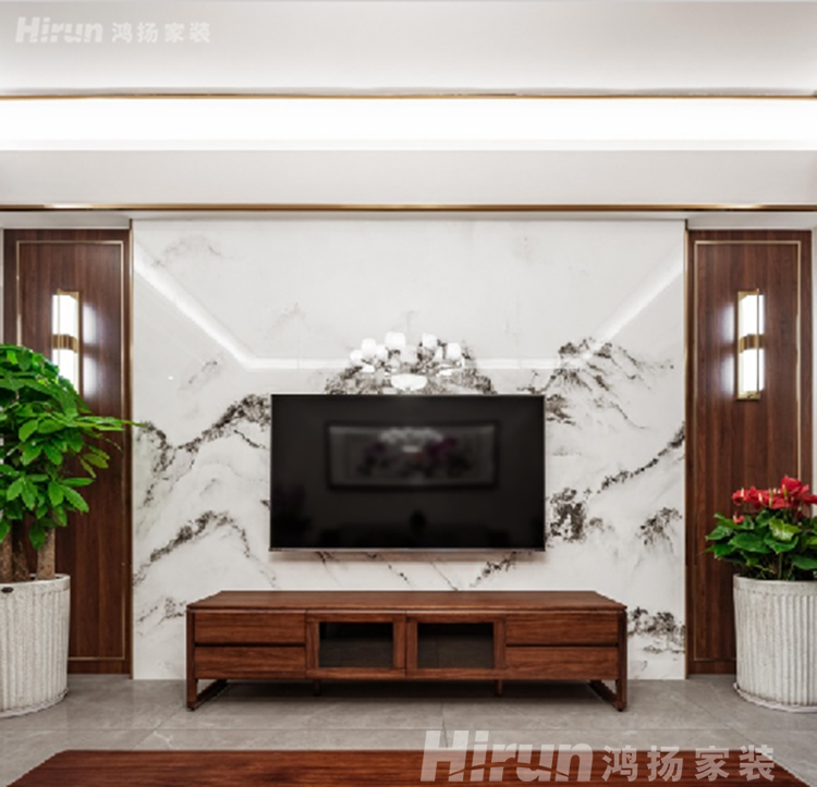 130㎡新中式家裝設(shè)計(jì)，客餐廳儒雅有禪意，隔墻裝出獨(dú)立小玄關(guān)，效果好極了！